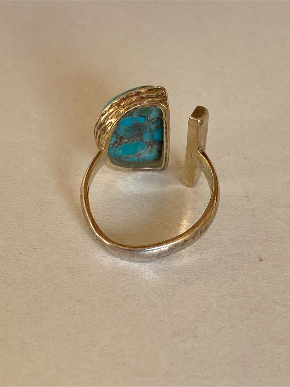 Turquoise Stone Open Adjustable Gold Tone Ring - Women Jewelry - Picture 6 of 7